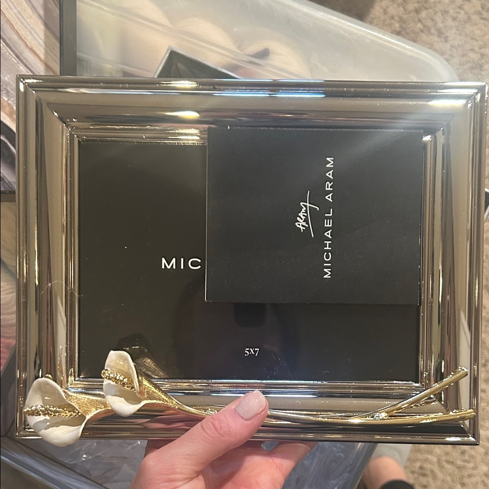 NEW Michael Aram Silver Frame with Gold Floral Accent IN BOX